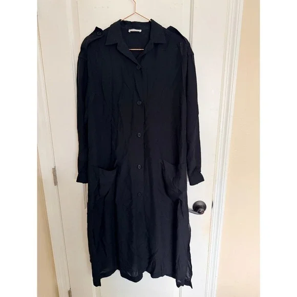 Anine Bing Duster Women S-M Black Mesh Sheer Utility Longline Coverup Dress - Picture 4 of 7